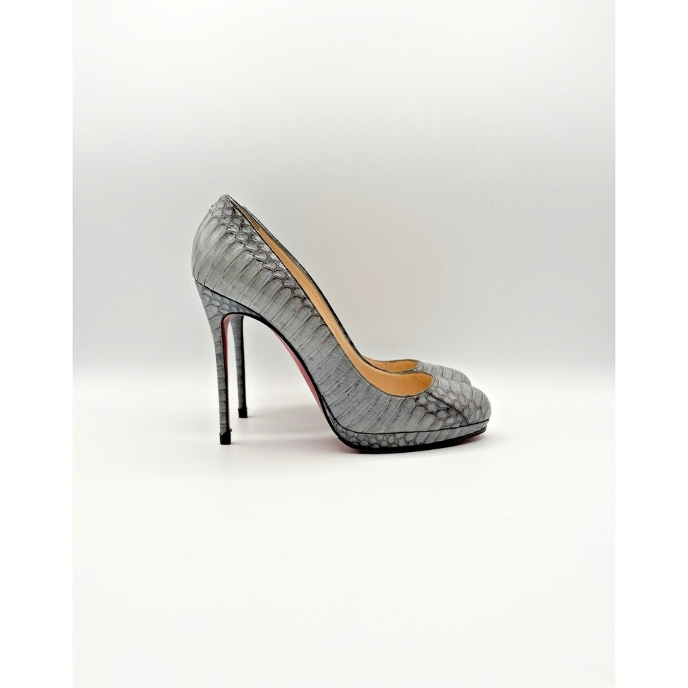Christian Louboutin Gray Python Round Toe Stiletto Platform Heels Size EU 38.5